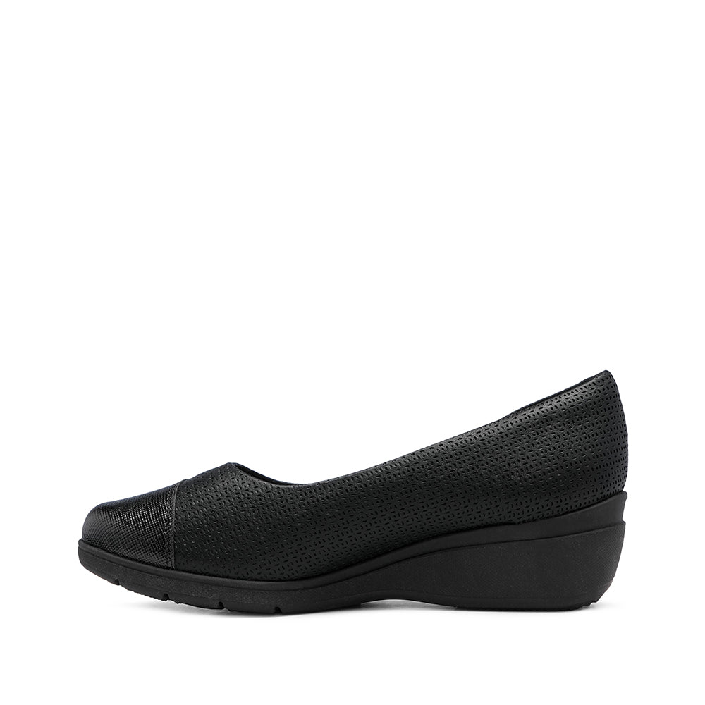 Sapato Salto Cunha Mulher Pele Preto