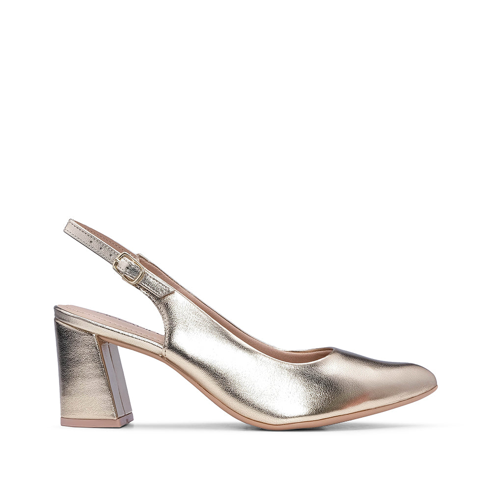 Sapato Salto Alto Mulher Metalizado Dourado