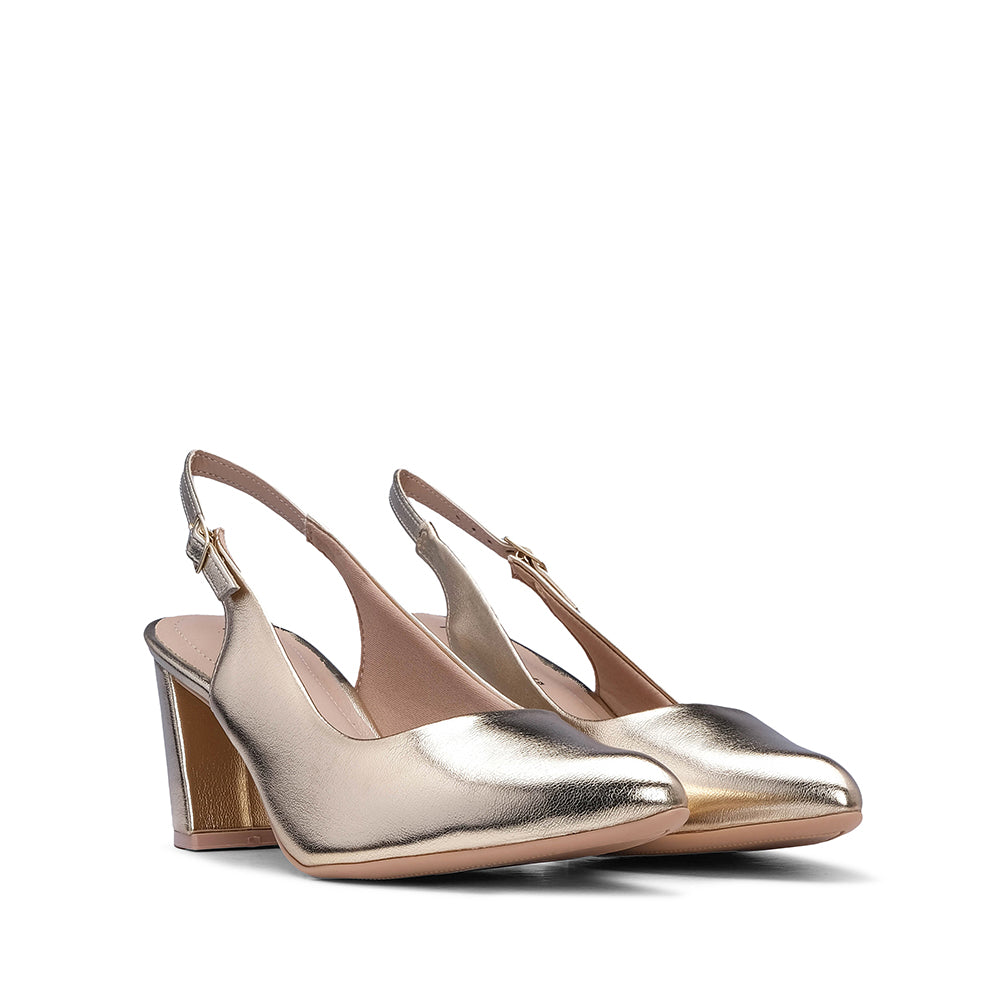 Sapato Salto Alto Mulher Metalizado Dourado