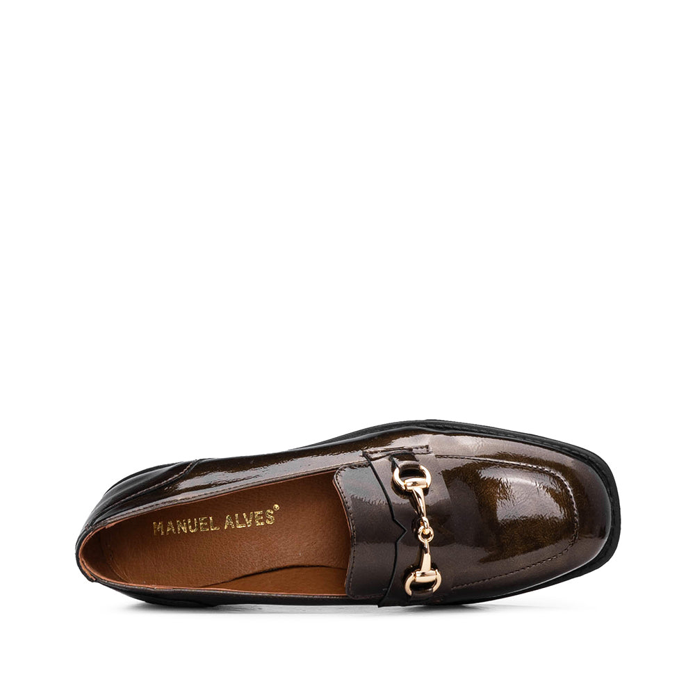 Sapato Mocassim Mulher Verniz Castanho