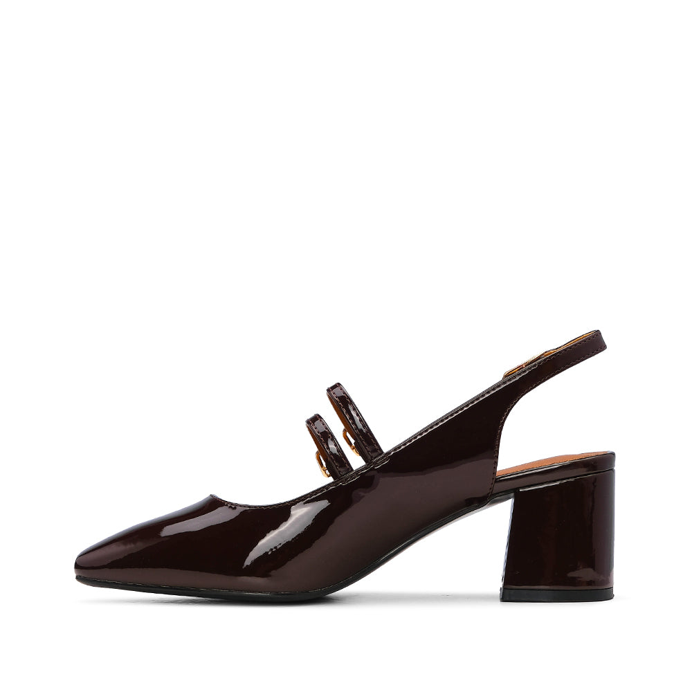 Sapato Slingback Mulher Verniz Castanho