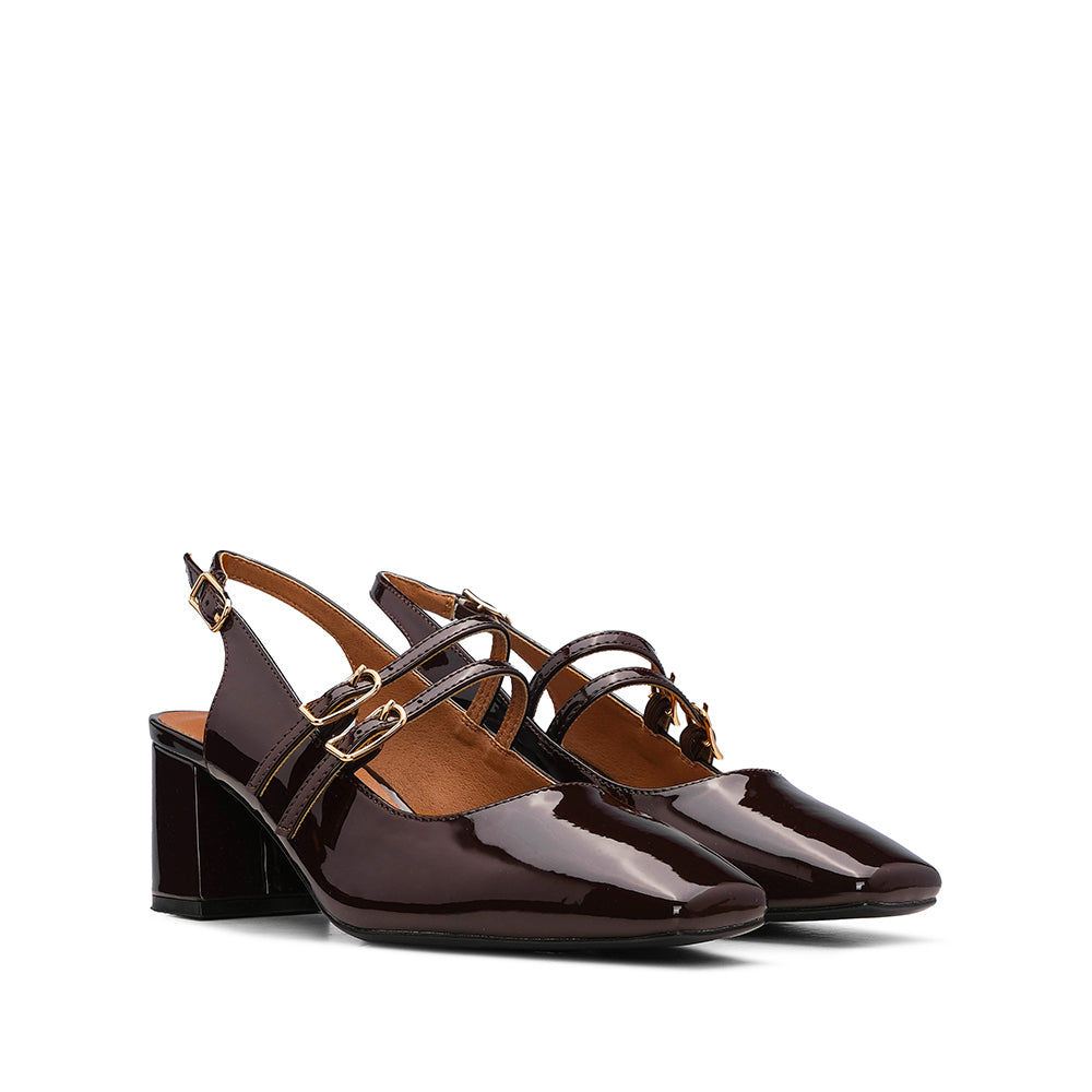 Sapato Slingback Mulher Verniz Castanho