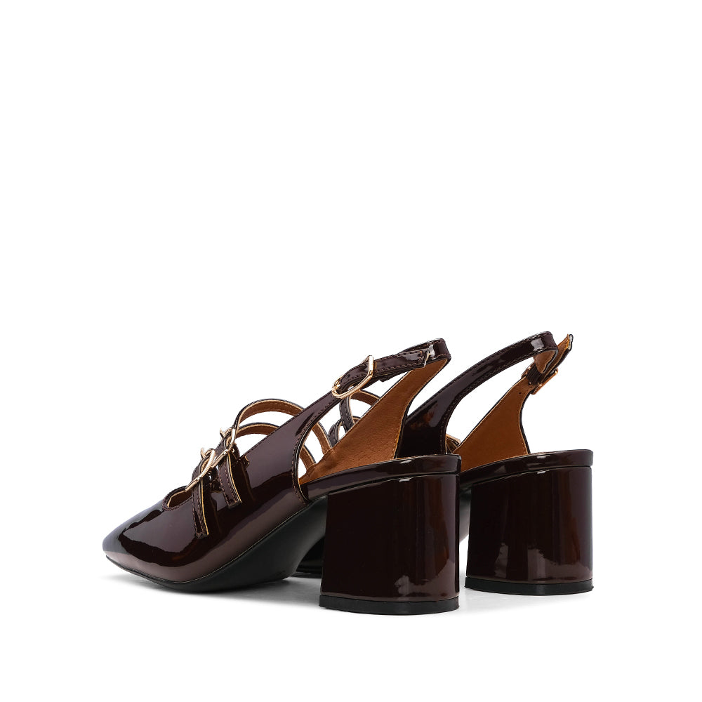 Sapato Slingback Mulher Verniz Castanho