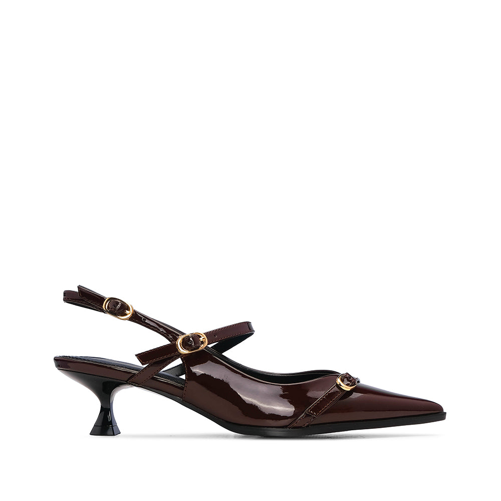 Sapato Slingback Mulher Verniz Castanho