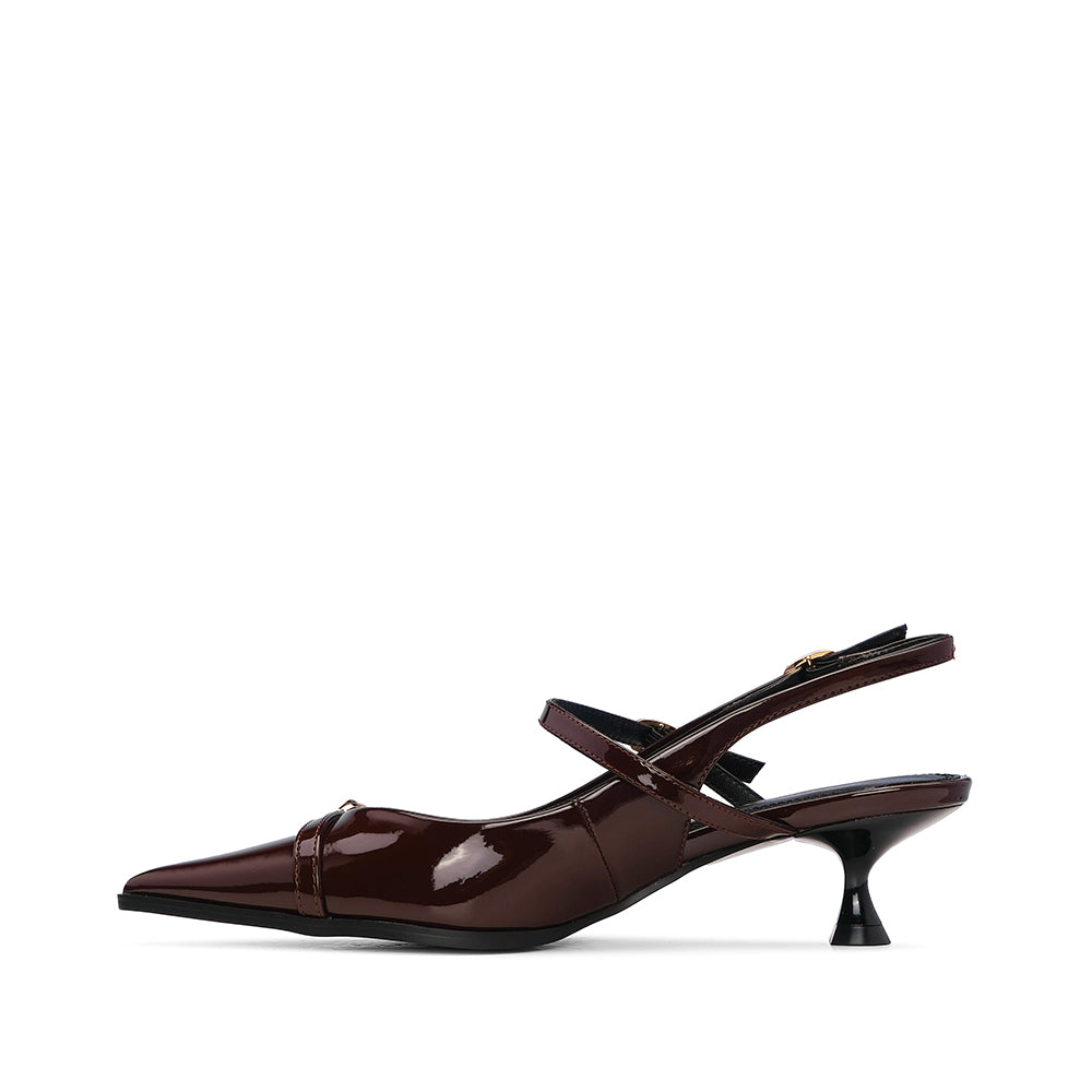Sapato Slingback Mulher Verniz Castanho