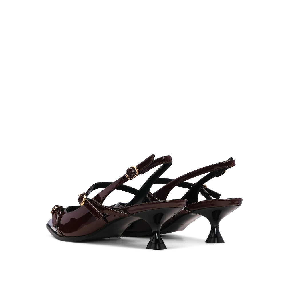 Sapato Slingback Mulher Verniz Castanho