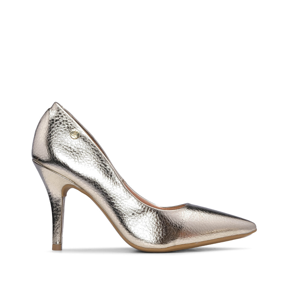 Sapato Salto Alto Mulher Metalizado Dourado