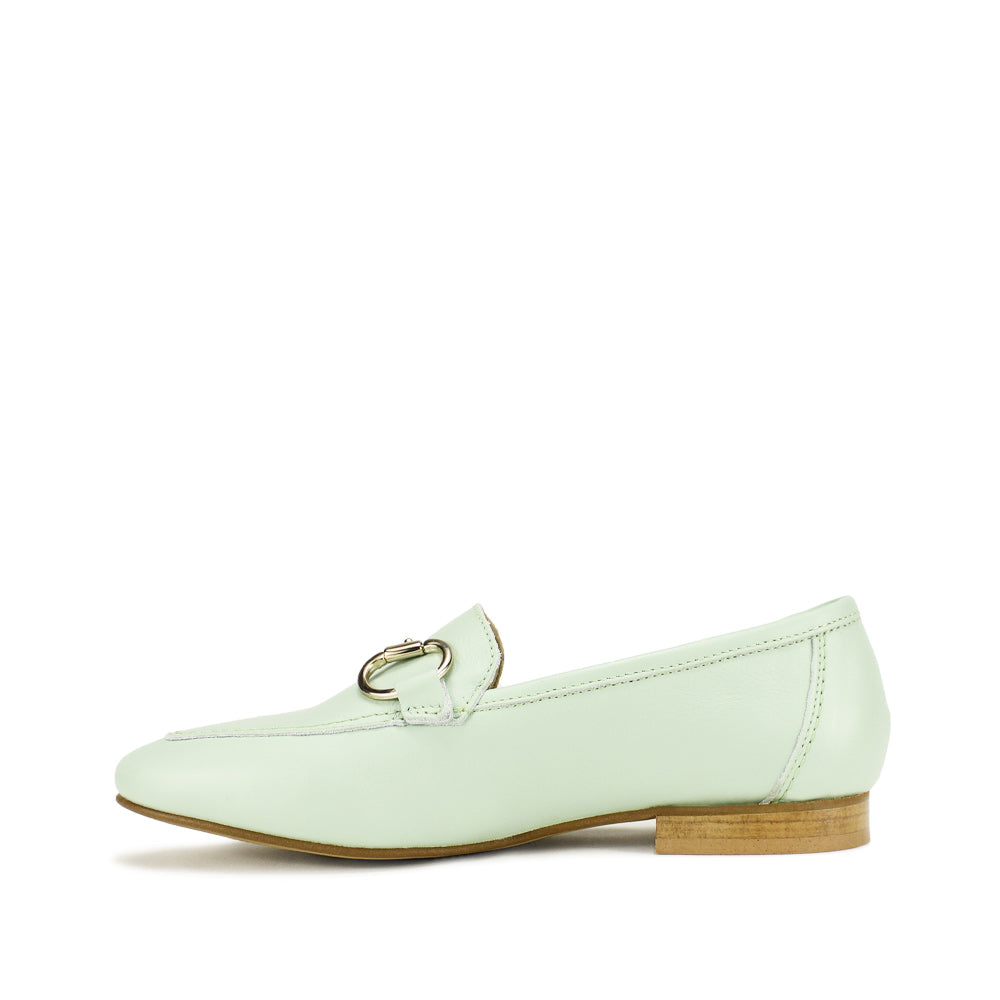 Sapato Mocassim Mulher Pele Verde Agua