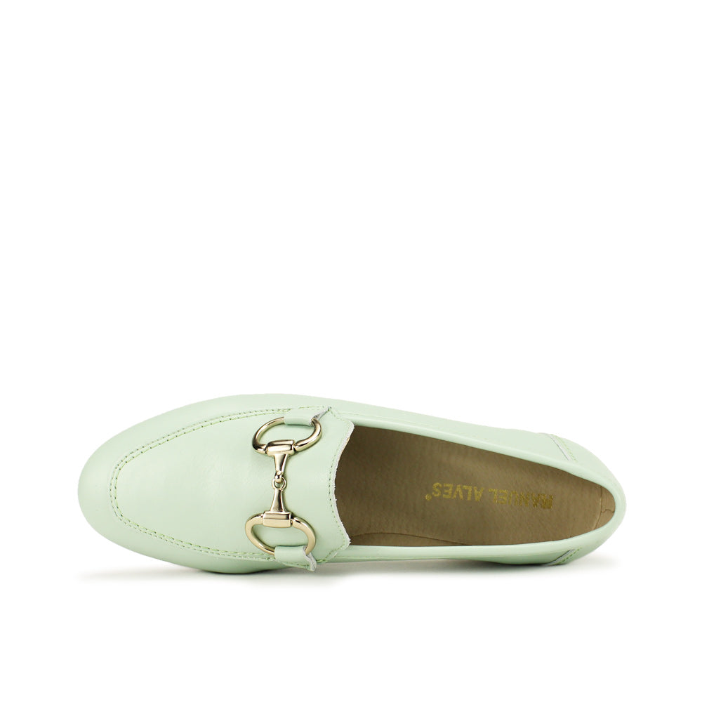 Sapato Mocassim Mulher Pele Verde Agua