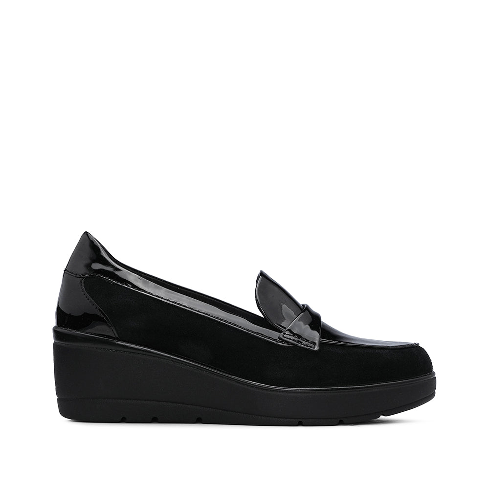 Sapato Salto Cunha Mulher Verniz Preto