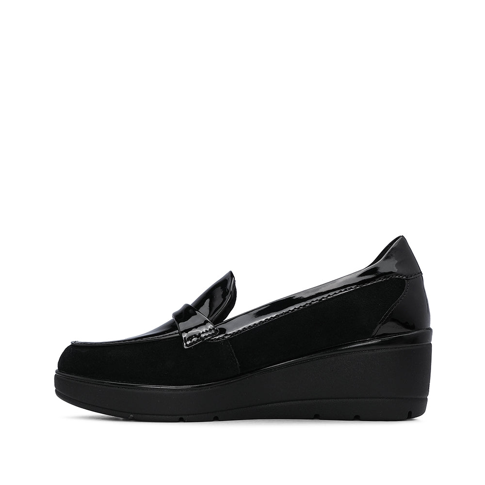 Sapato Salto Cunha Mulher Verniz Preto