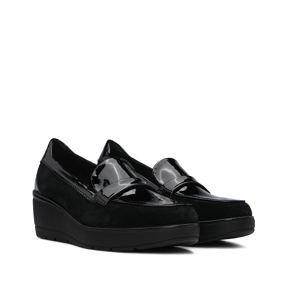 Sapato Salto Cunha Mulher Verniz Preto