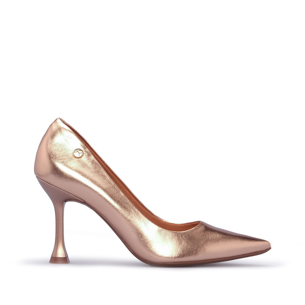 Sapato Salto Alto Mulher Metalizado Champagne
