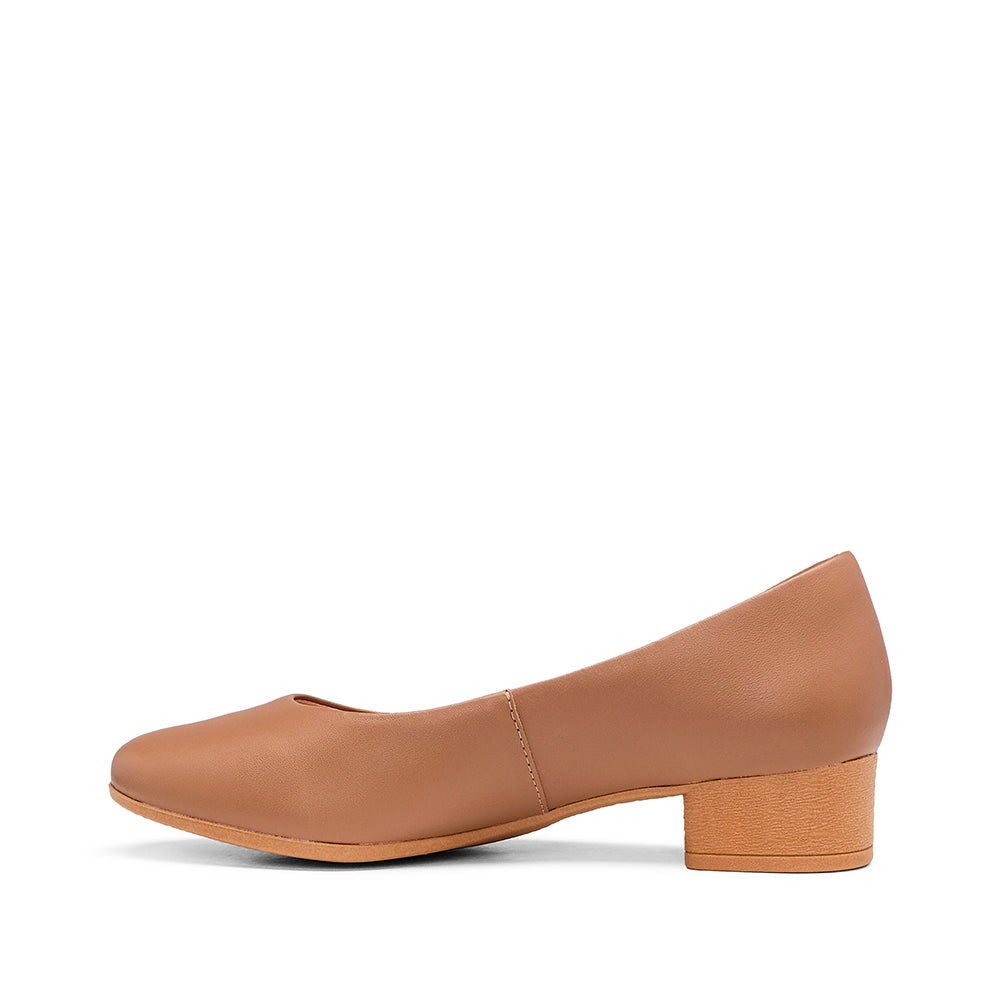 Sapato Salto Raso Mulher Pele Camel