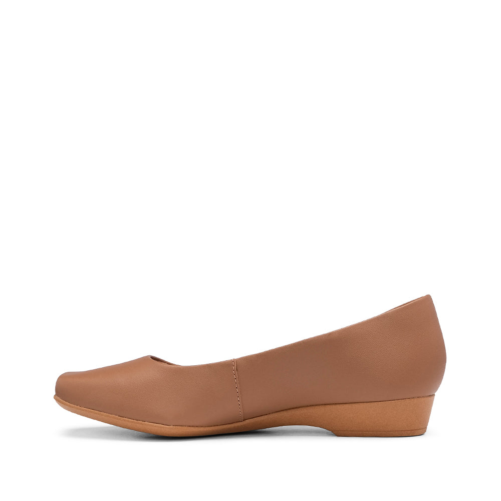 Sapato Salto Raso Mulher Pele Camel