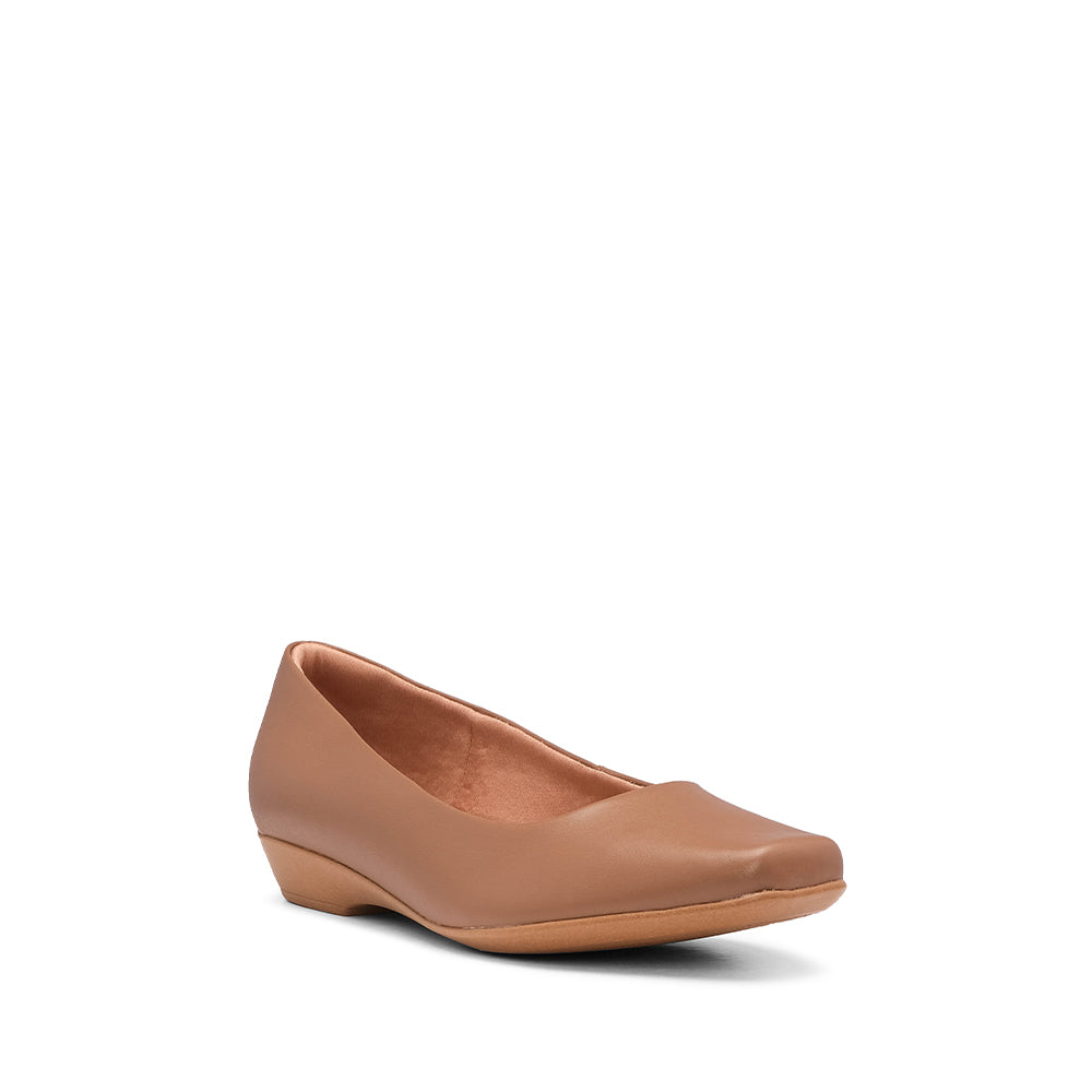 Sapato Salto Raso Mulher Pele Camel