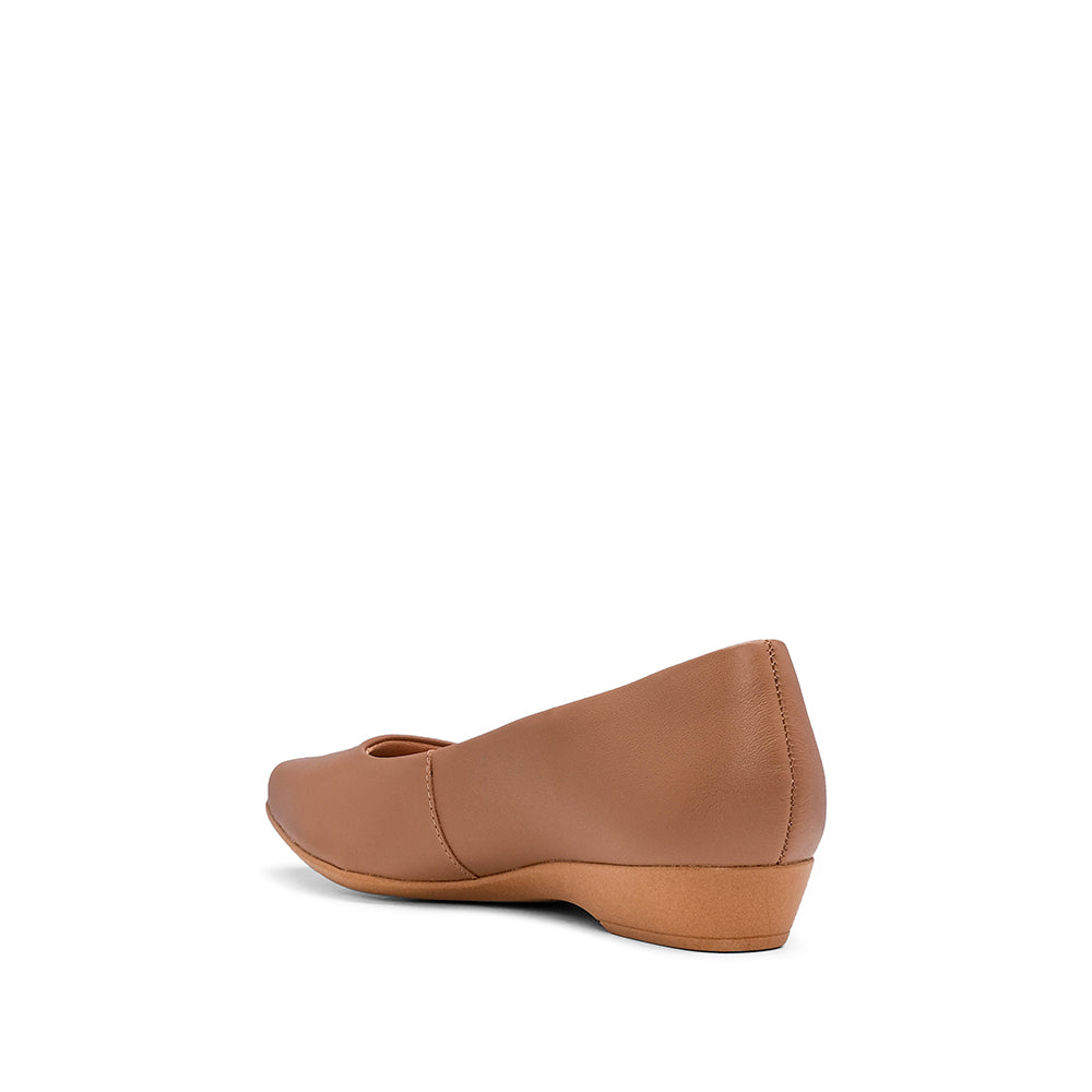 Sapato Salto Raso Mulher Pele Camel