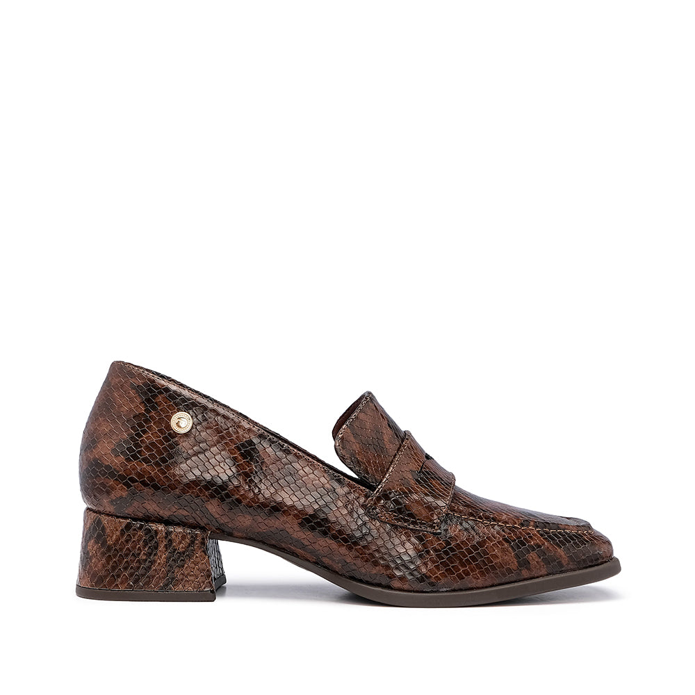 Sapato Salto Médio Mulher Animal Print Castanho