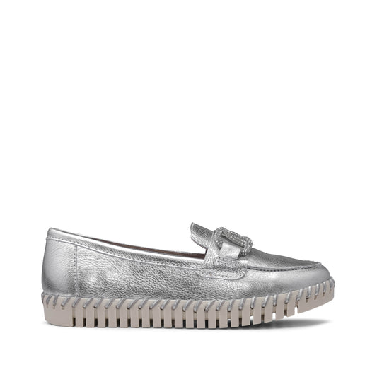 Sapato Salto Raso Mulher Metalizado Prata
