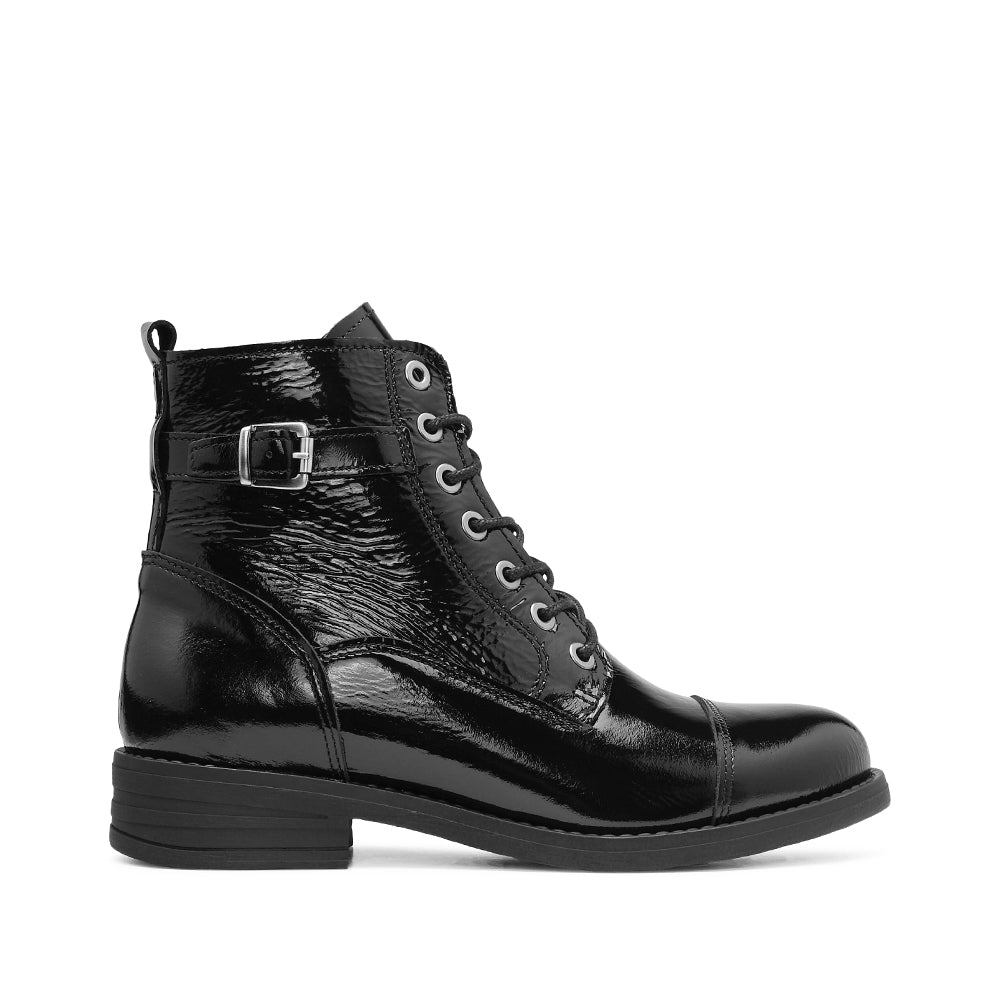 Botim Salto Raso Mulher Verniz Preto