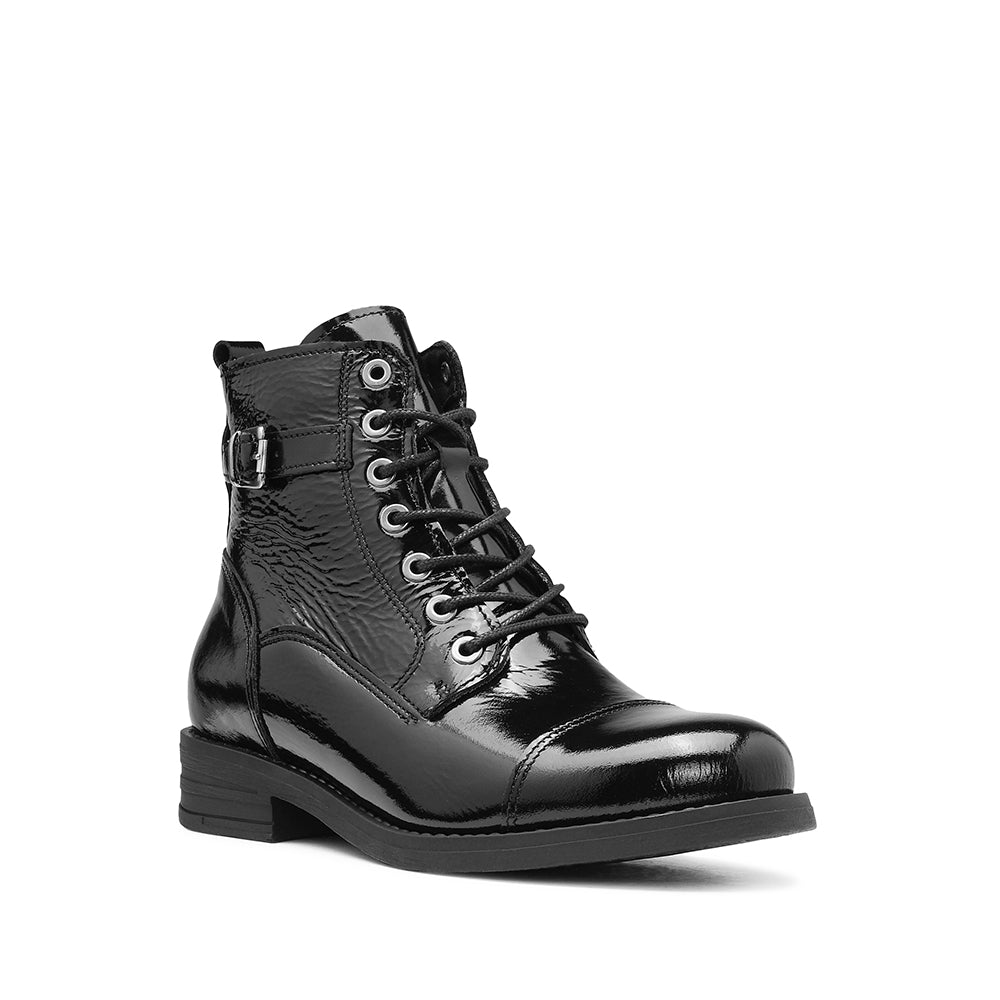 Botim Salto Raso Mulher Verniz Preto