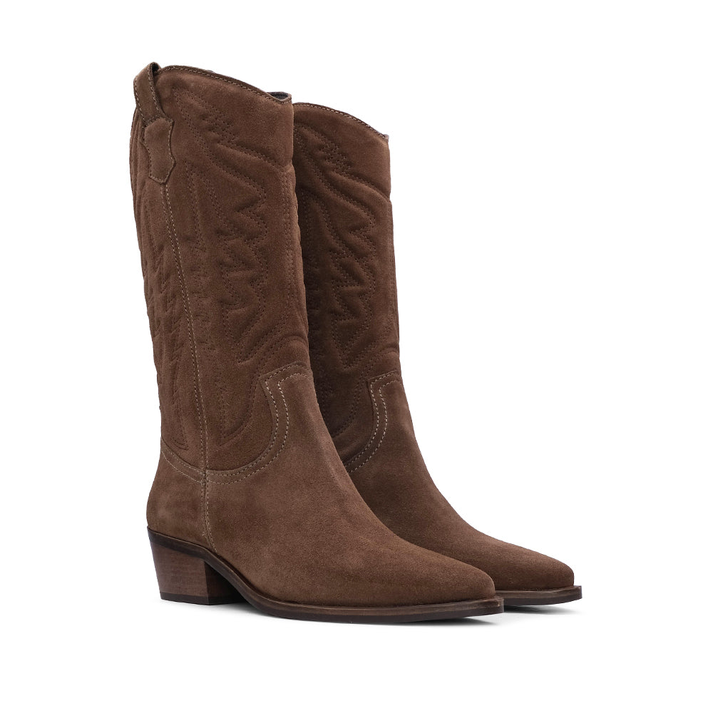 Bota Texana Mulher Camurça Castanho