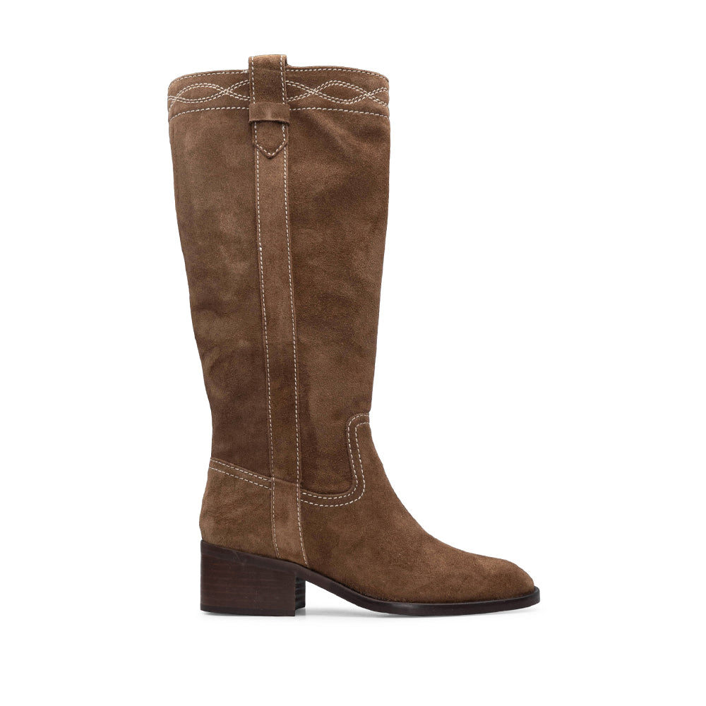 Bota Cano Alto Mulher Camurça Castanho