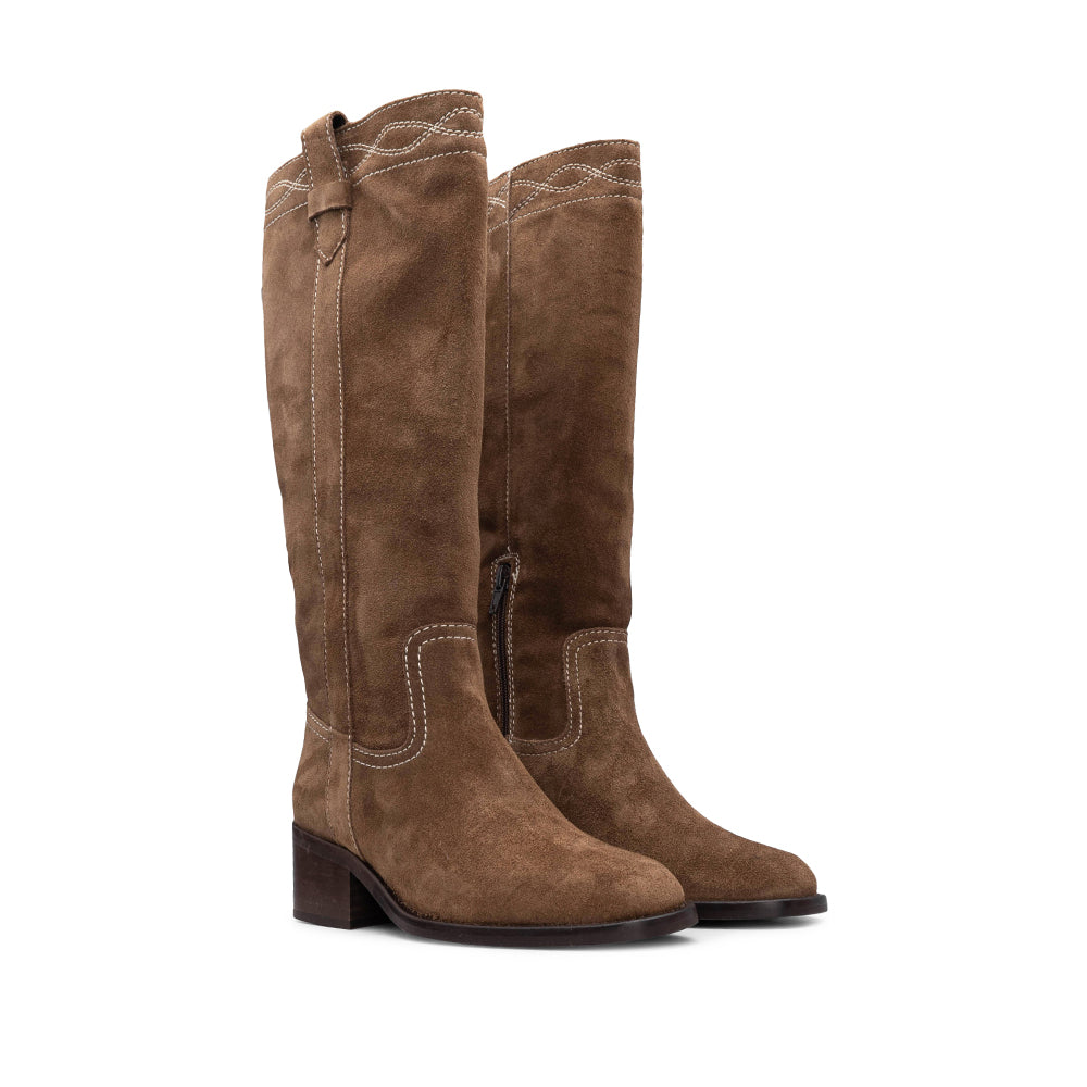 Bota Cano Alto Mulher Camurça Castanho