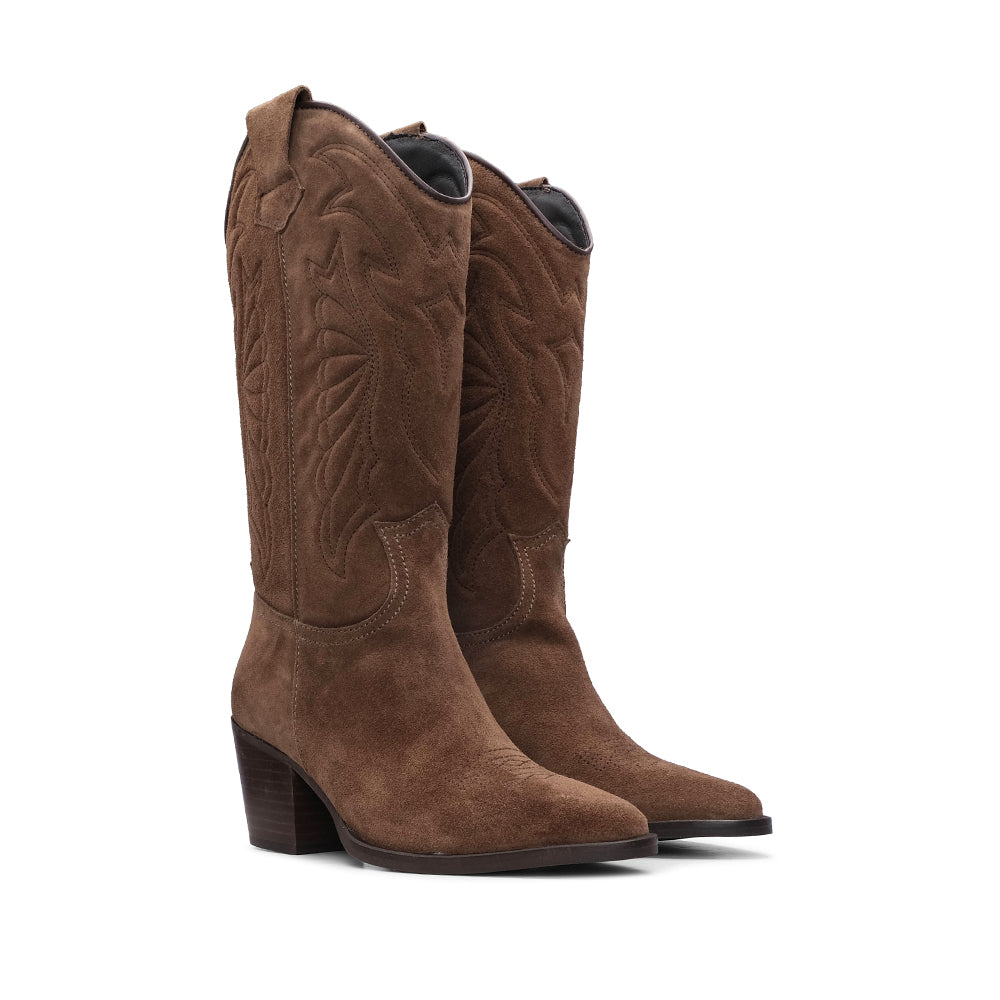 Bota Texana Mulher Camurça Castanho