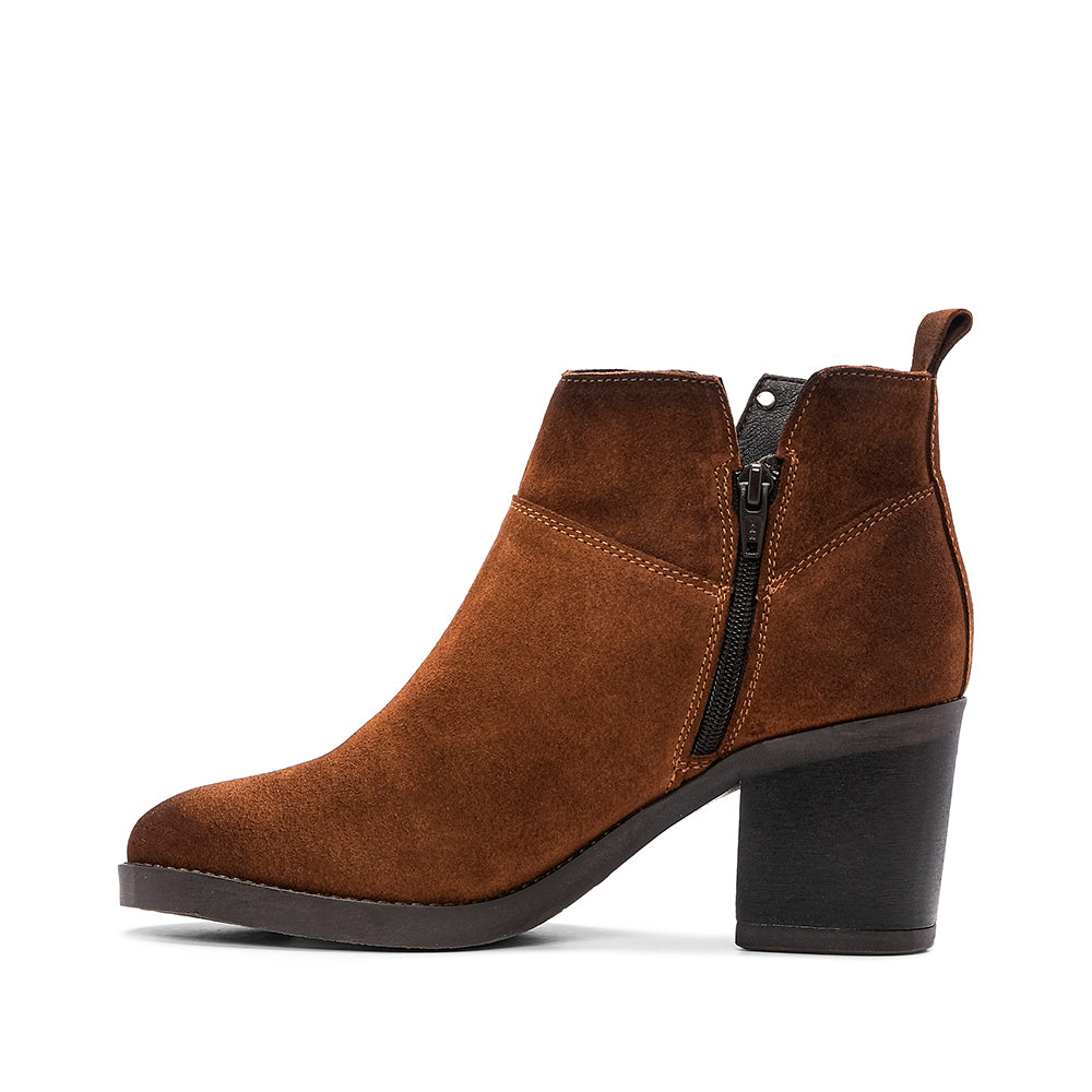 Botim Salto Alto Mulher Camurça Camel