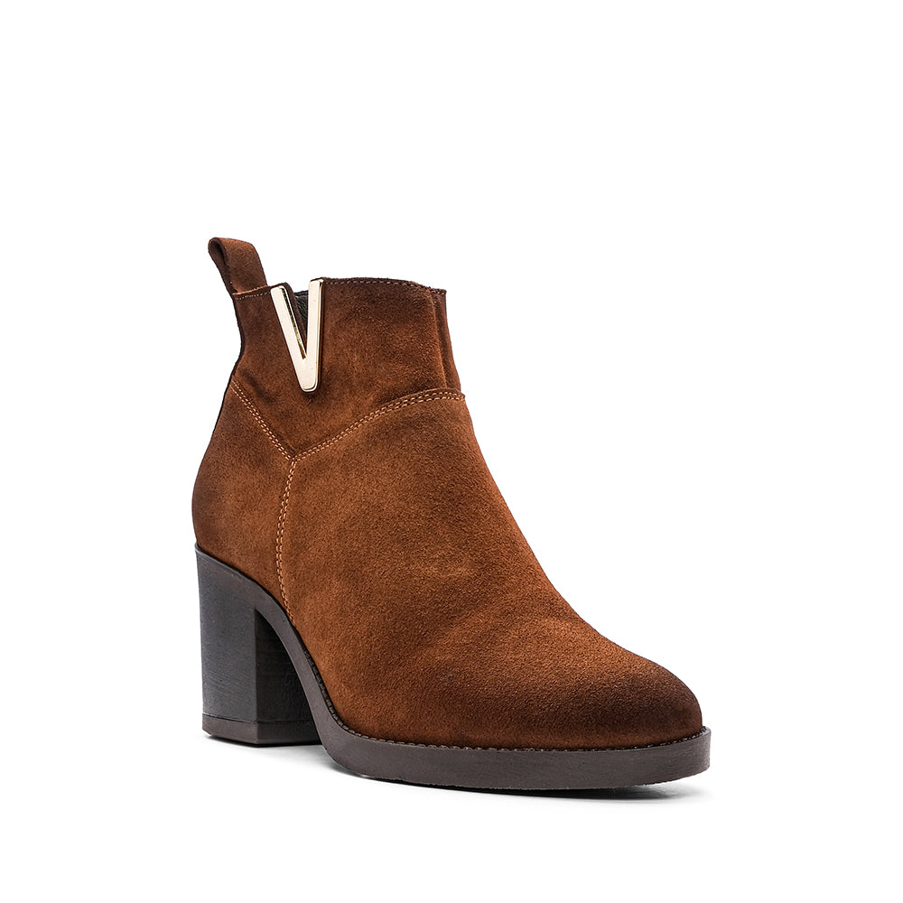 Botim Salto Alto Mulher Camurça Camel