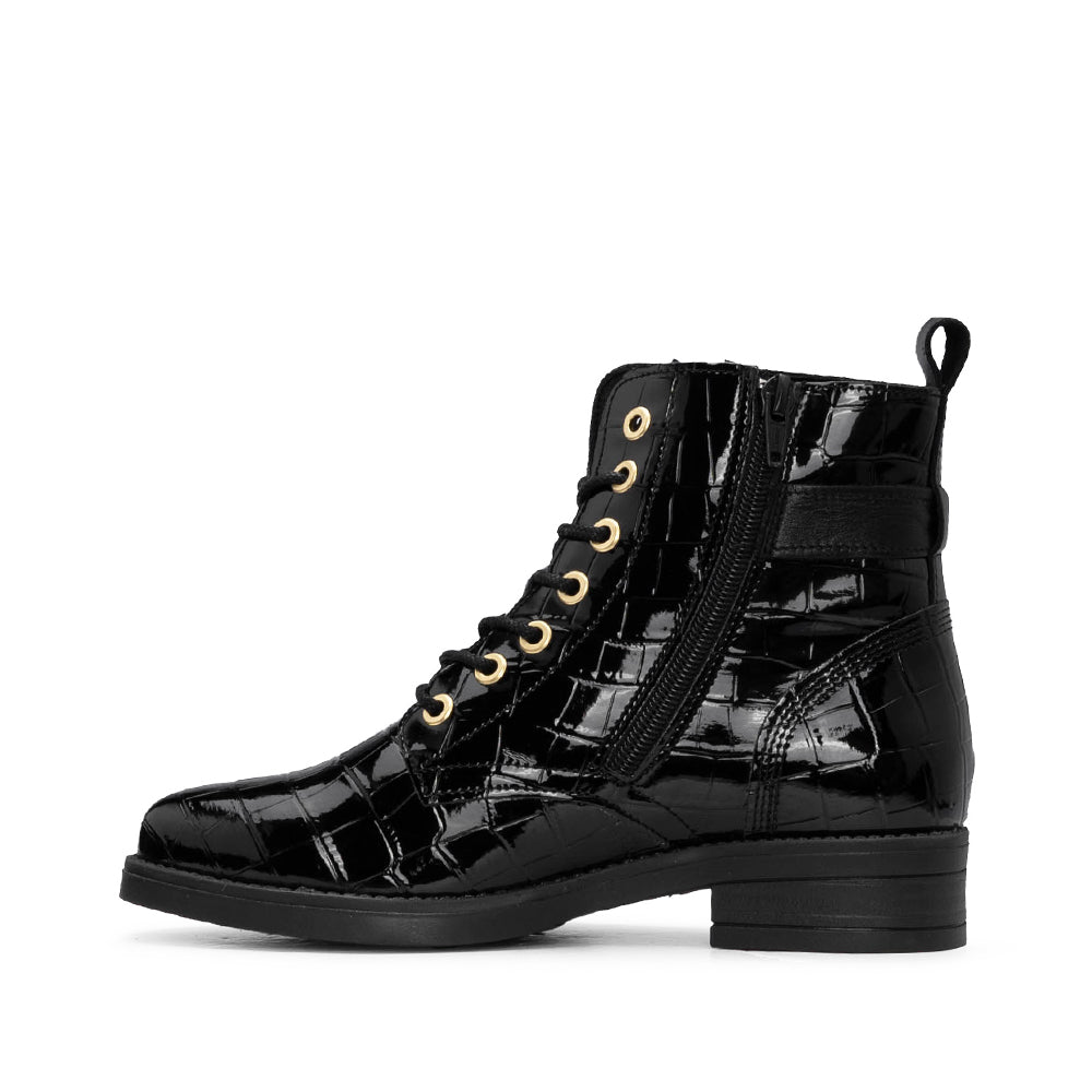 Botim Salto Raso Mulher Animal Print Preto