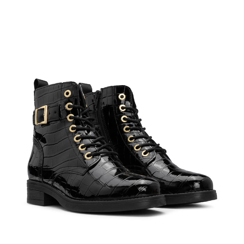 Botim Salto Raso Mulher Animal Print Preto
