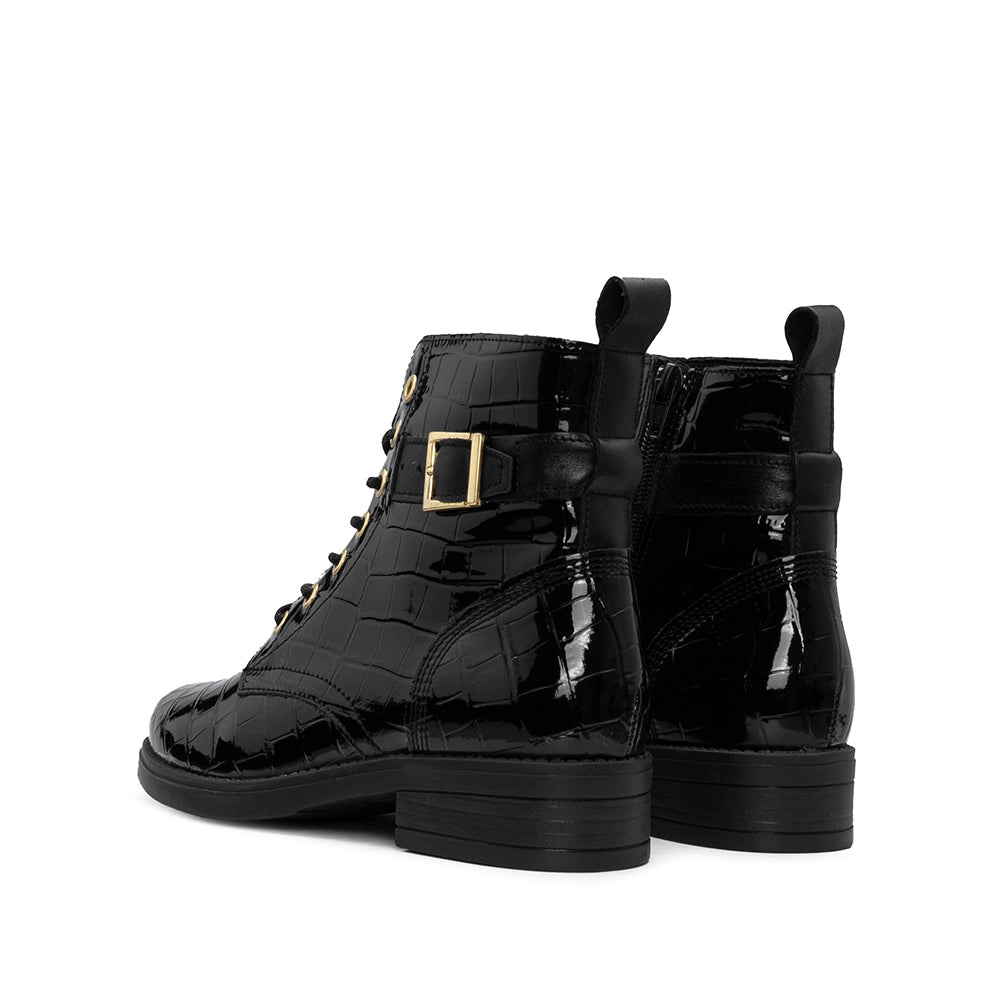 Botim Salto Raso Mulher Animal Print Preto