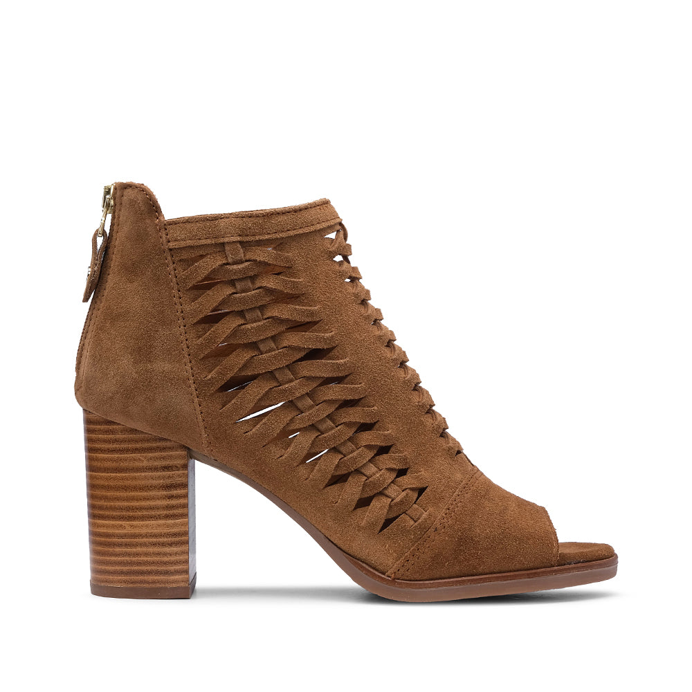 Botim Salto Alto Mulher Camurça Camel