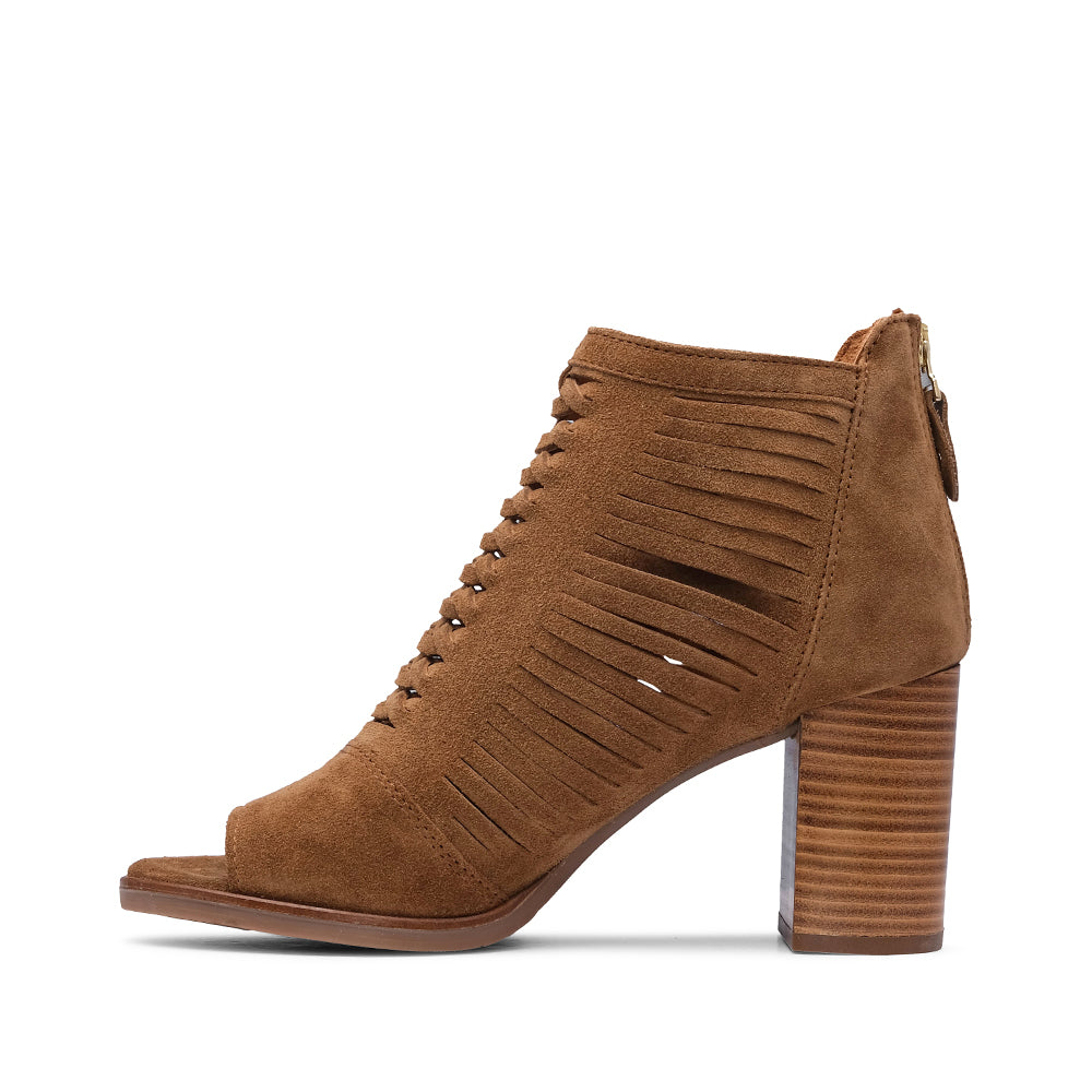 Botim Salto Alto Mulher Camurça Camel