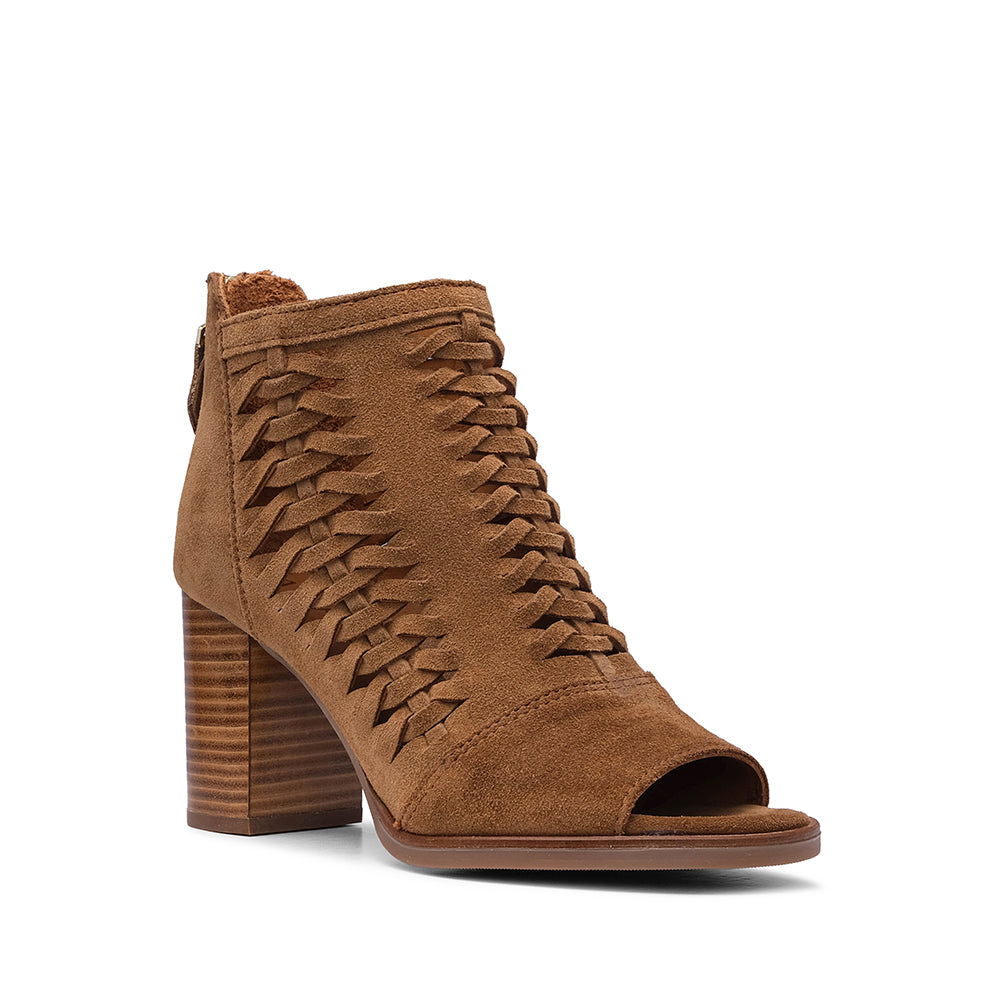 Botim Salto Alto Mulher Camurça Camel