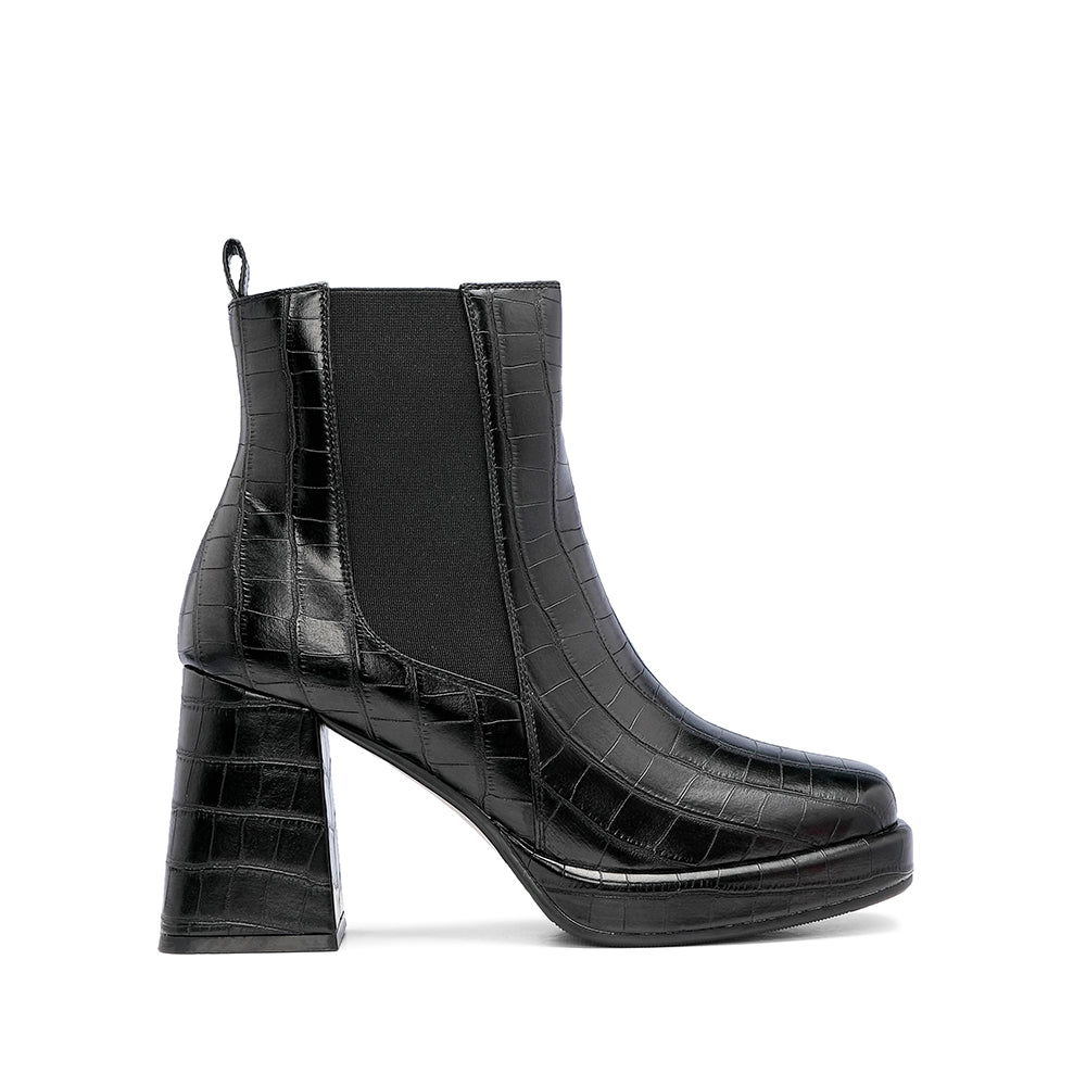 Botim Salto Alto Mulher Animal Print Preto