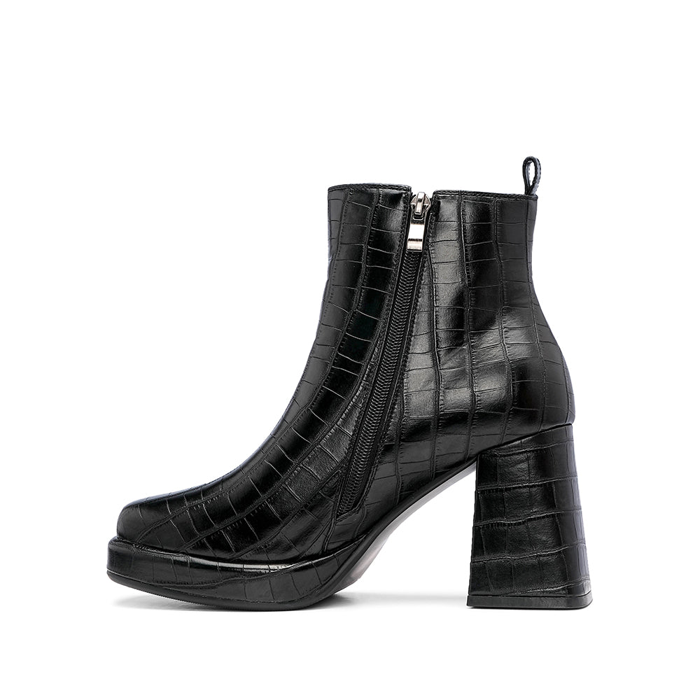 Botim Salto Alto Mulher Animal Print Preto