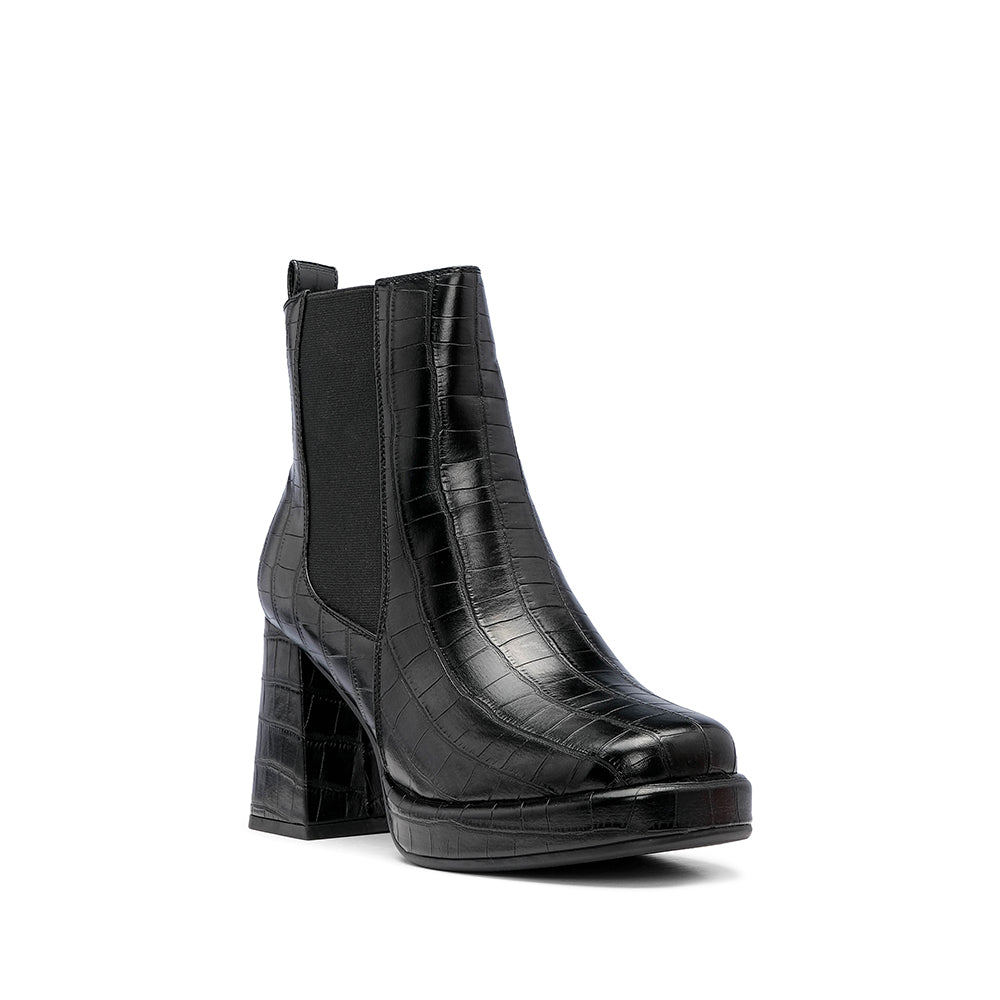 Botim Salto Alto Mulher Animal Print Preto