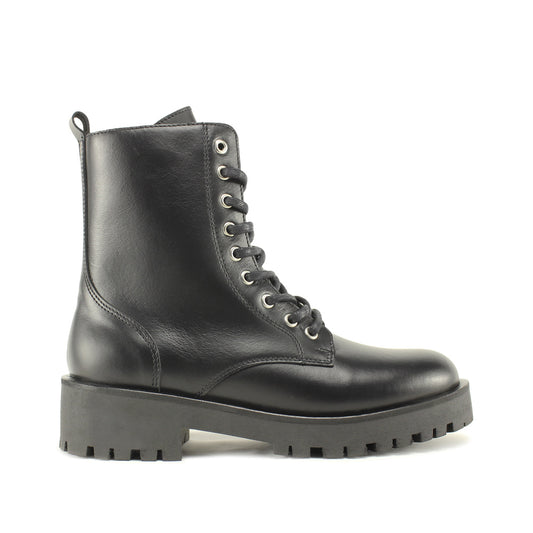 Bota Militar Mulher em Pele  Preto