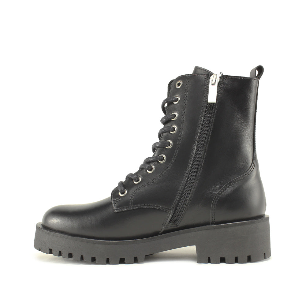 Bota Militar Mulher em Pele Preto