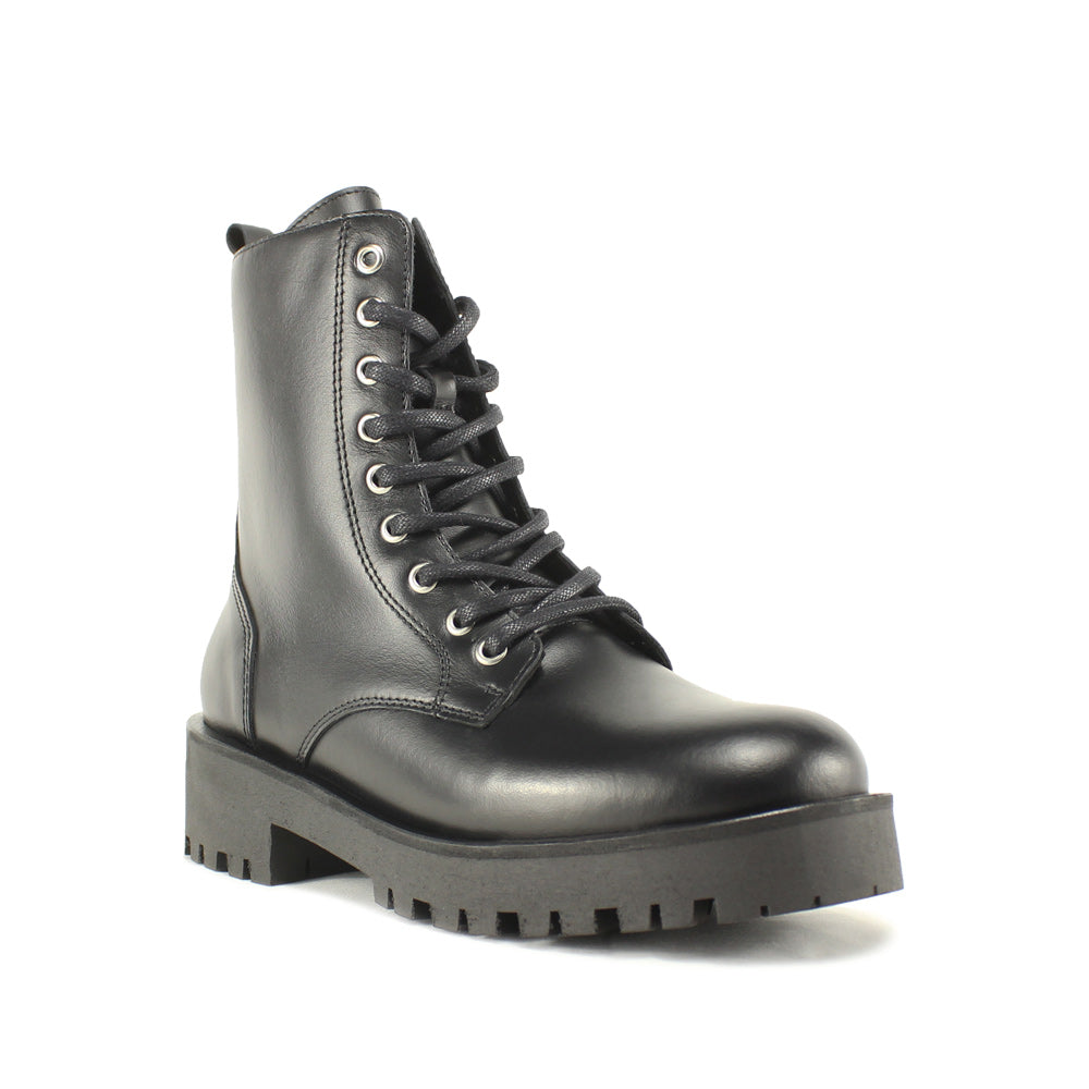 Bota Militar Mulher em Pele Preto