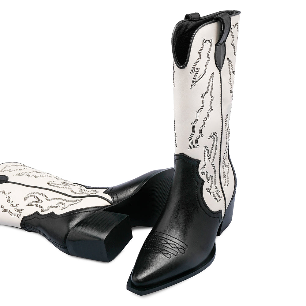 Botim Texana Mulher Pele Preto E Branco