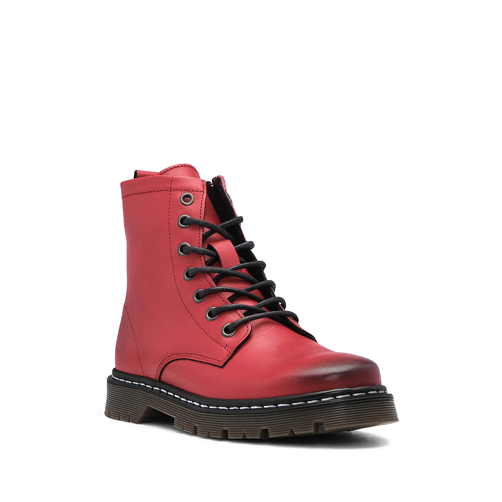 Botim Salto Raso Mulher Pele Vermelho