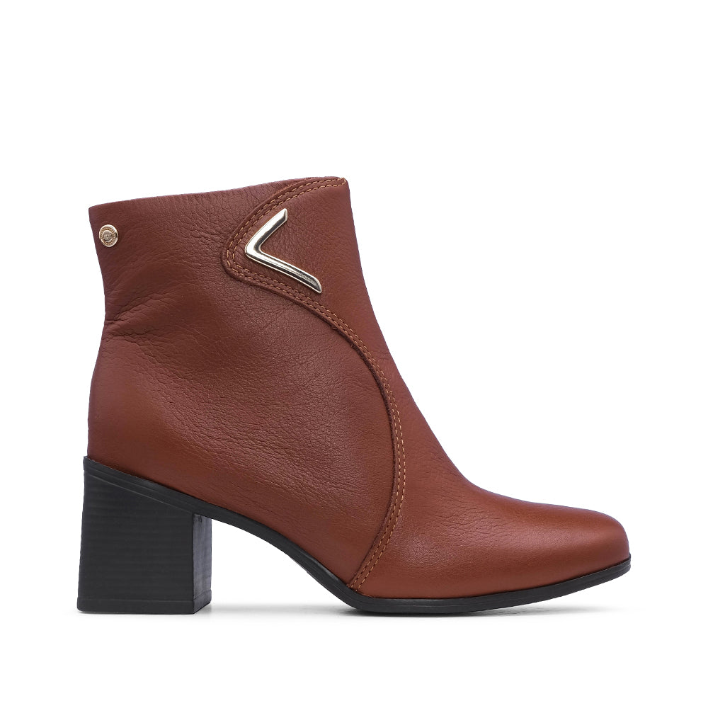 Botim Salto Alto Mulher Pele Cognac