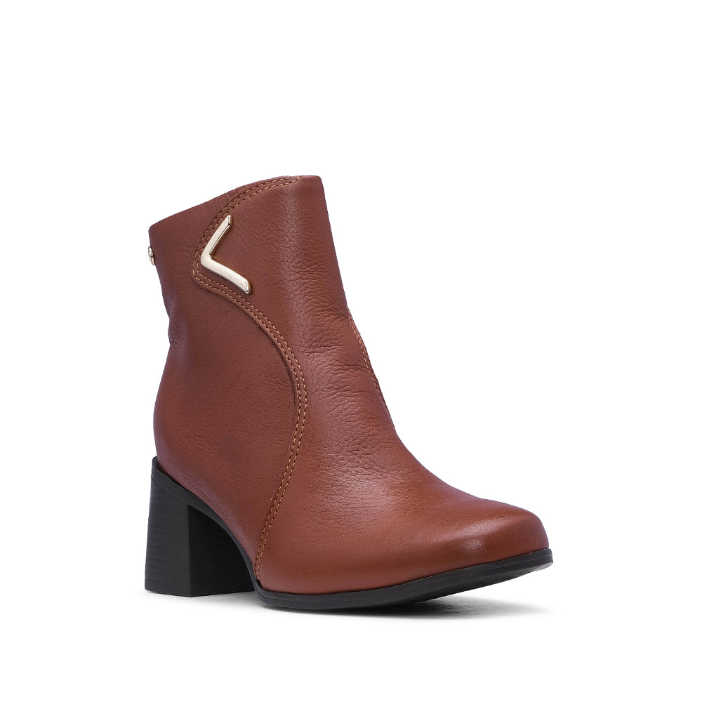 Botim Salto Alto Mulher Pele Cognac