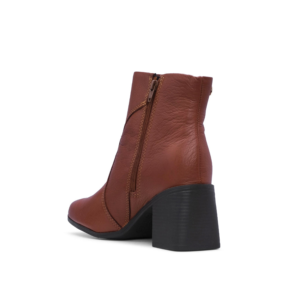 Botim Salto Alto Mulher Pele Cognac