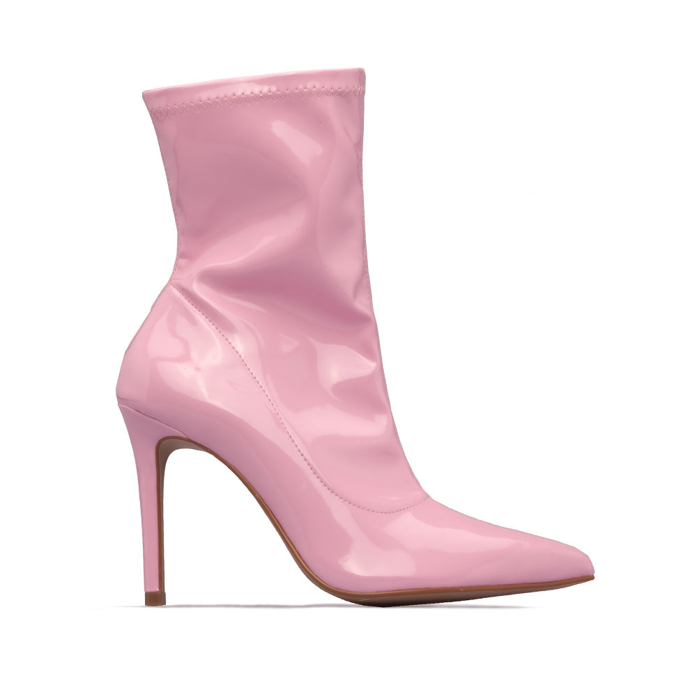 Botim Salto Alto Mulher Verniz Rosa