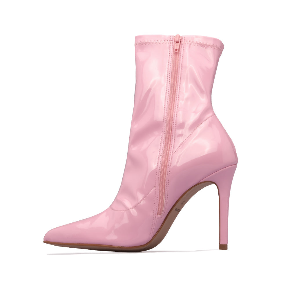 Botim Salto Alto Mulher Verniz Rosa